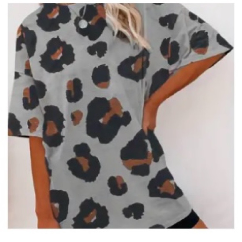 Leopard Print Kids T-Shirt - gray and Tan
